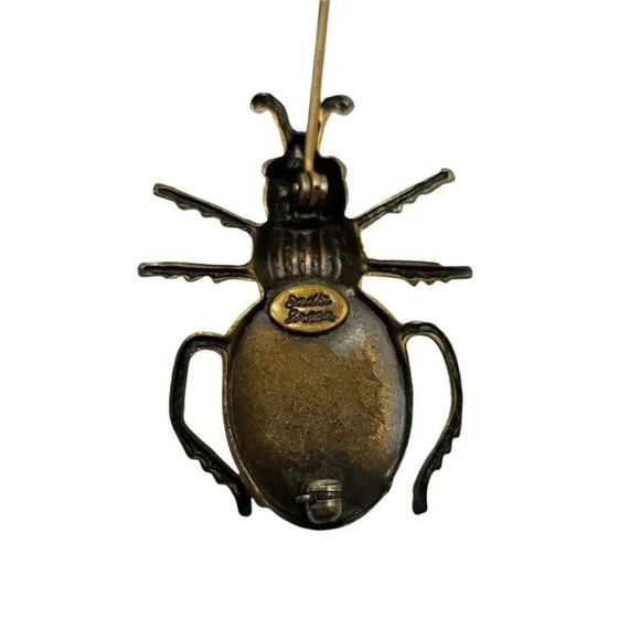 Sadie Green Brass Beetle Insect Pink Glass Pin Bro